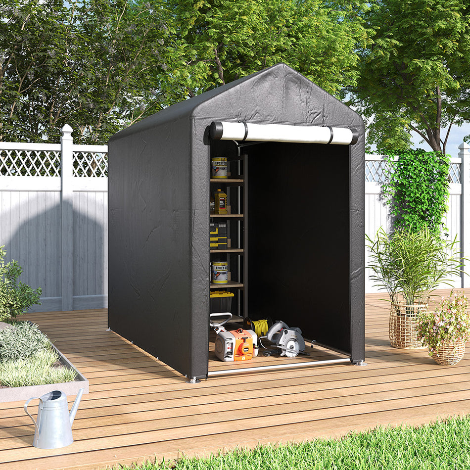 4x6ft Dark Grey Galvanized Tube Storage Shed