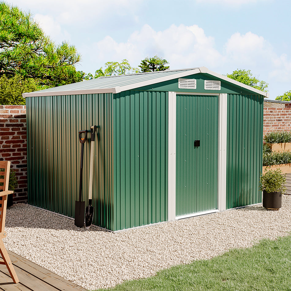 6x8ft Green Steel Garden Storage Shed with Gabled Roof Top