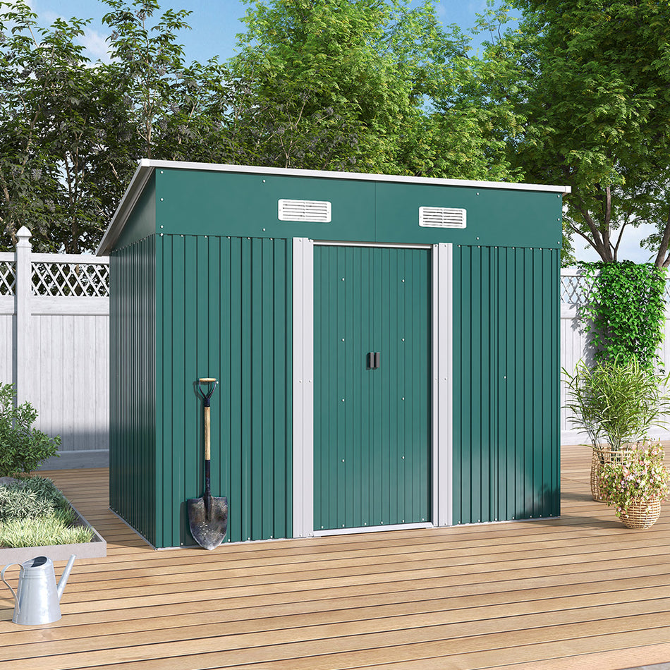 4x8ft Green Garden Compact Metal Storage Tool Shed