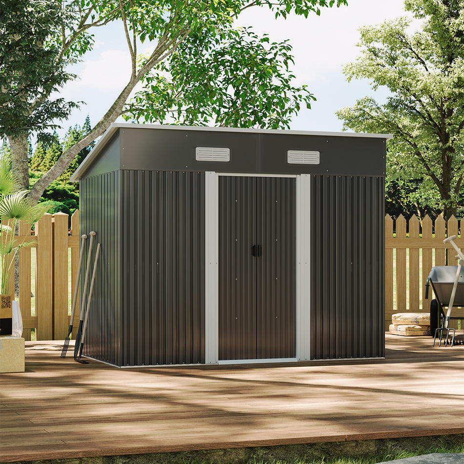 4x8ft Black Garden Compact Metal Storage Tool Shed