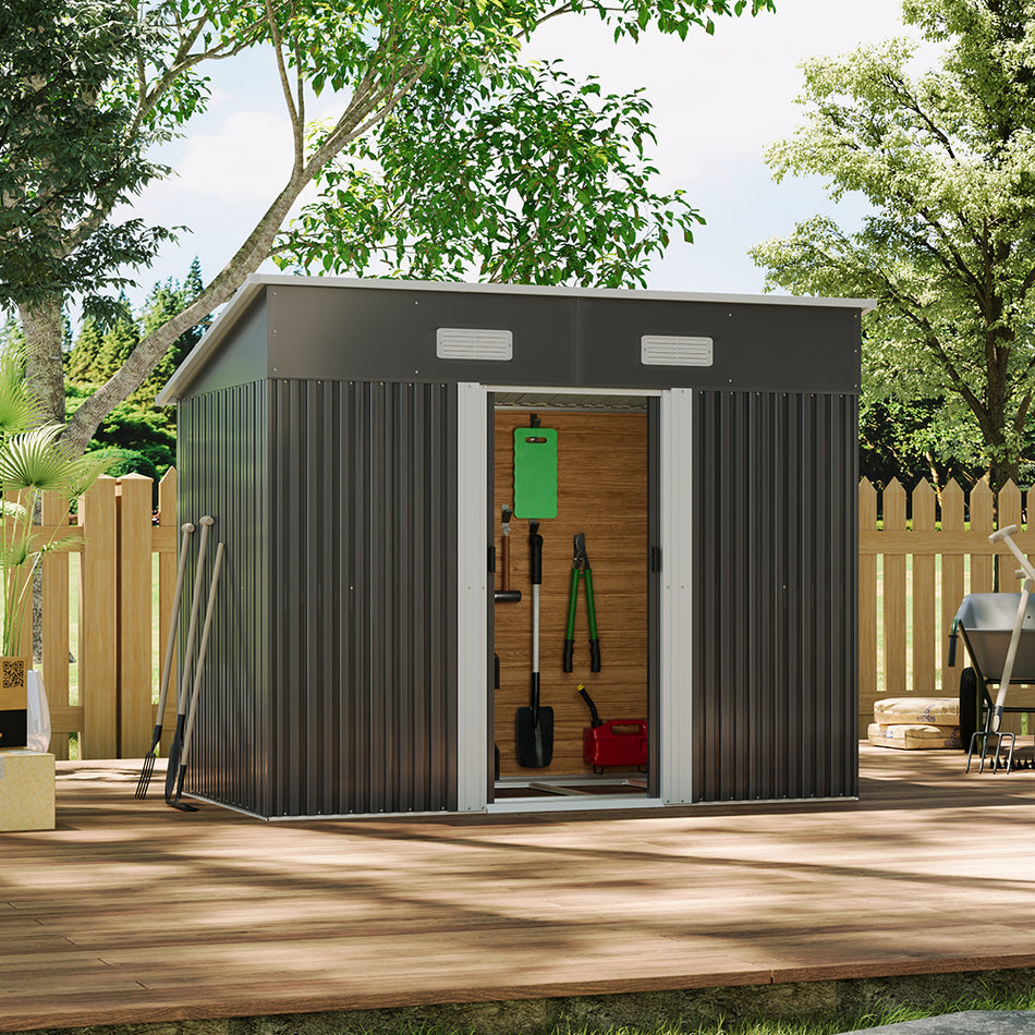 4x8ft Black Garden Compact Metal Storage Tool Shed