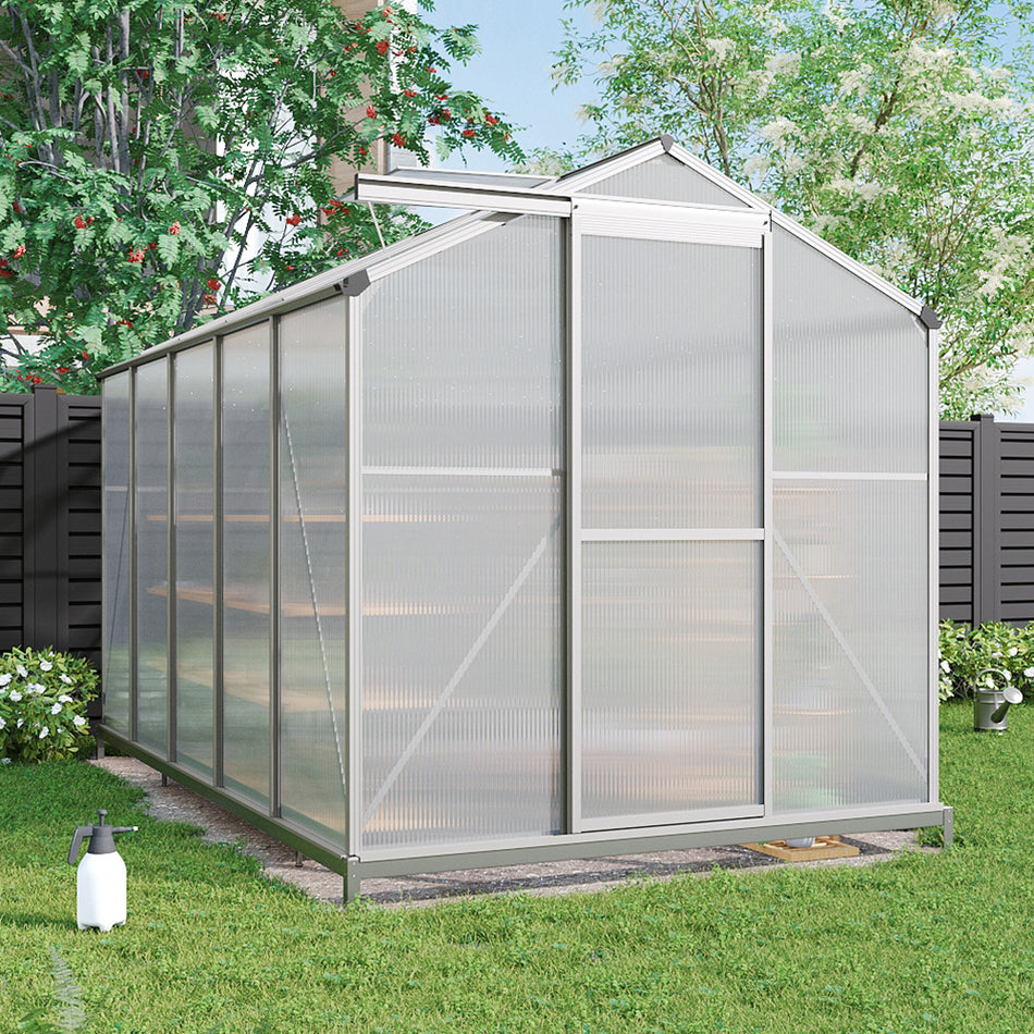 6x10ft White Framed Aluminium Greenhouse with Base and Window Opening