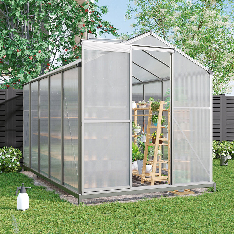 6x10ft White Framed Aluminium Greenhouse with Base and Window Opening
