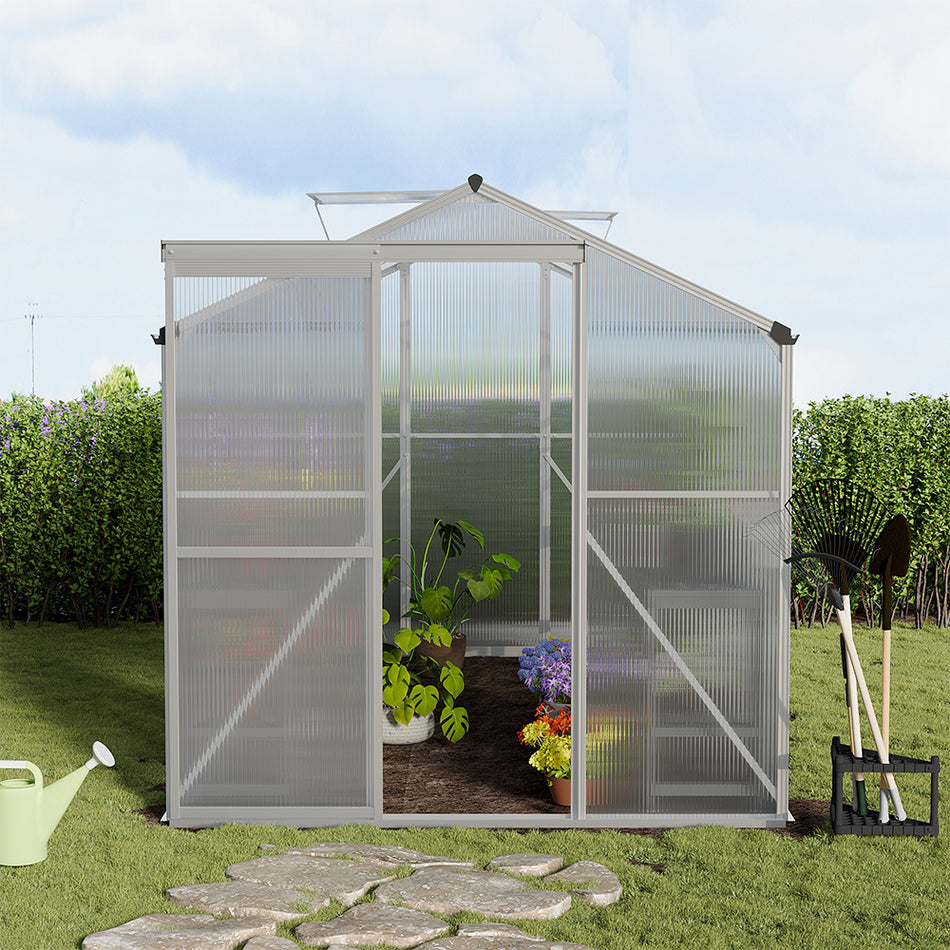 6x10ft White Framed Garden Greenhouse without Base