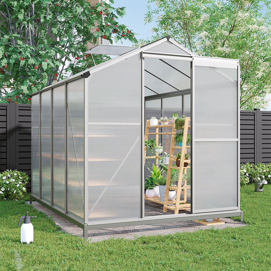 6ft W Aluminum Framed Greenhouse with Base and Window Opening