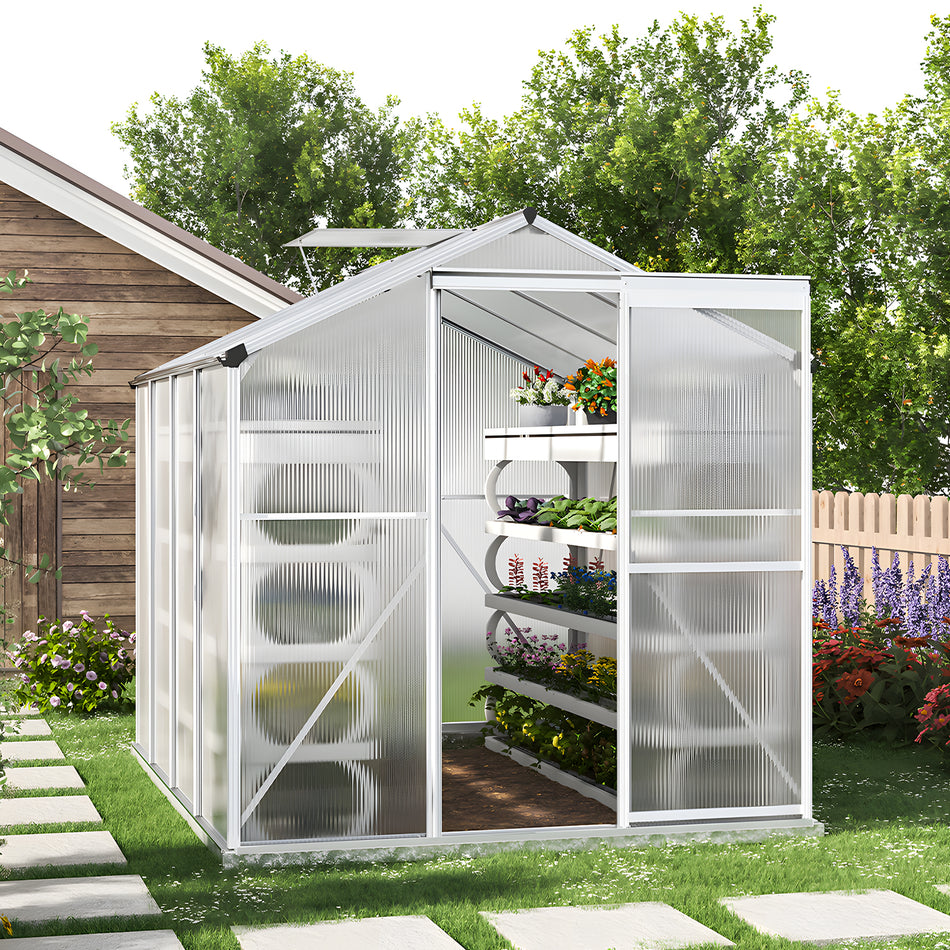 6ft W Aluminum Framed Greenhouse with Base and Window Opening