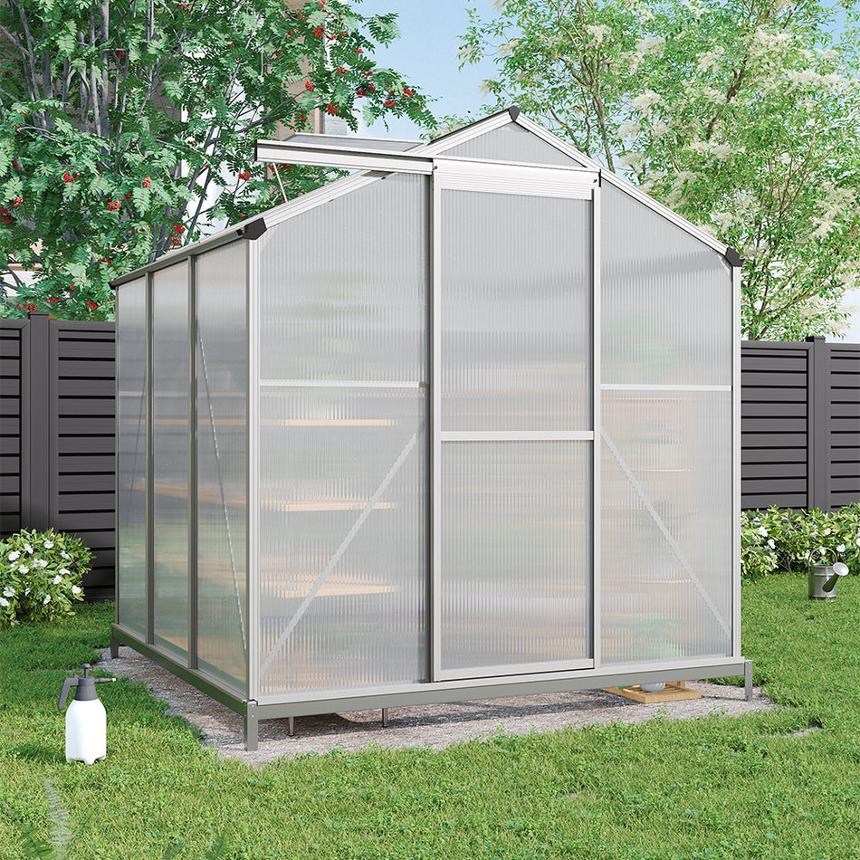 6x6ft White Framed Garden Greenhouse with Base