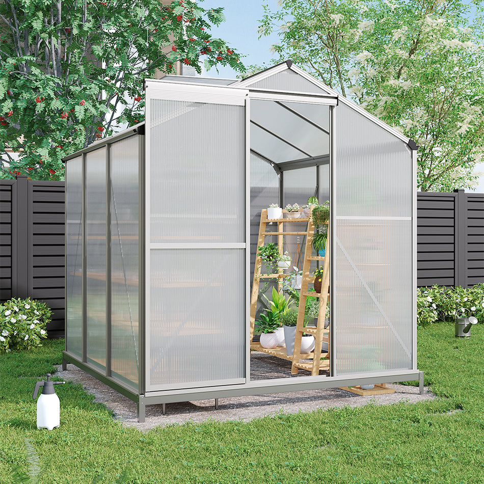 6x6ft White Framed Garden Greenhouse with Base