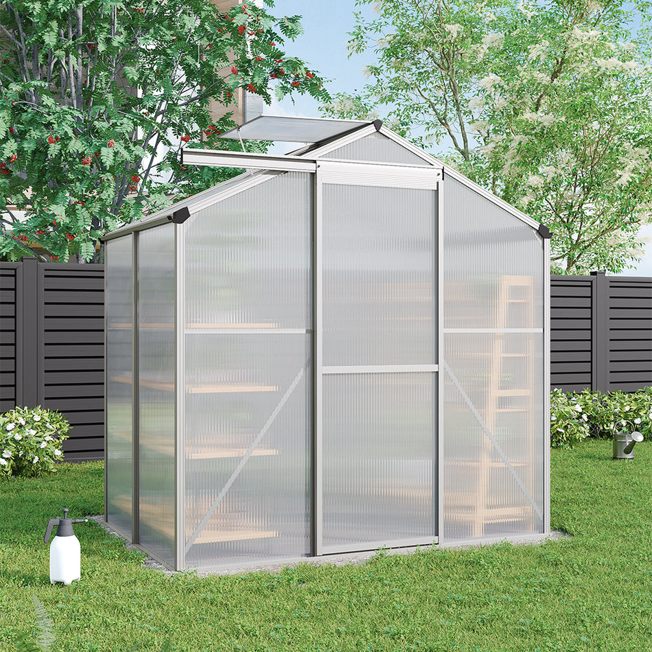 White Framed Aluminium Hobby Greenhouse with Window Opening