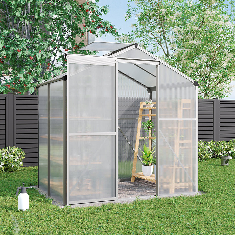 White Framed Aluminium Hobby Greenhouse with Window Opening