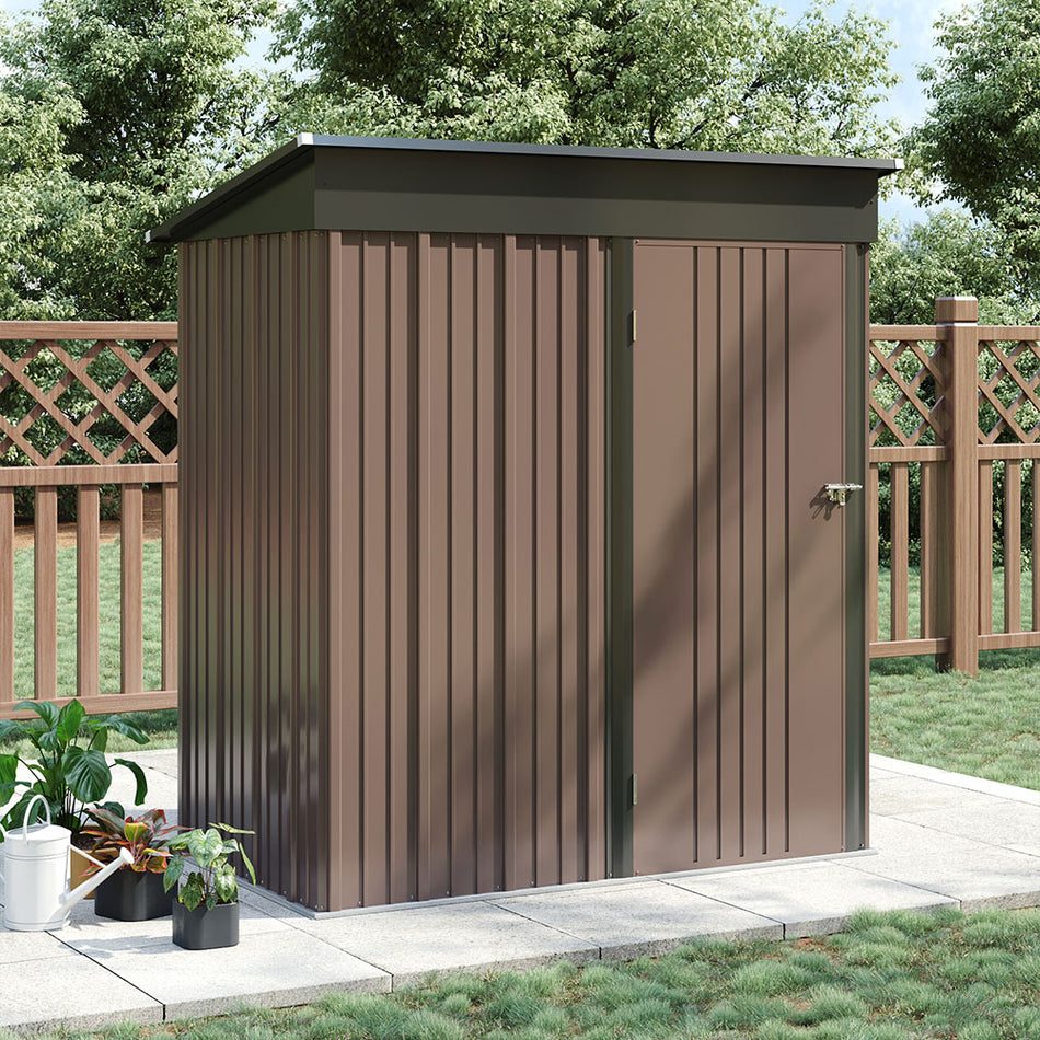 3x5ft Brown Metal Garden Storage Tool Shed with Lockable Door