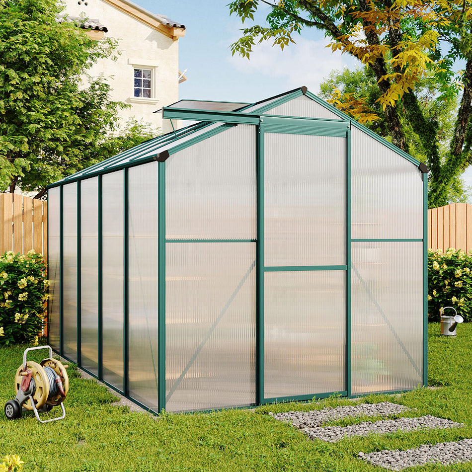 6x10ft Green Framed Garden Polycarbonate Greenhouse with Window Opening