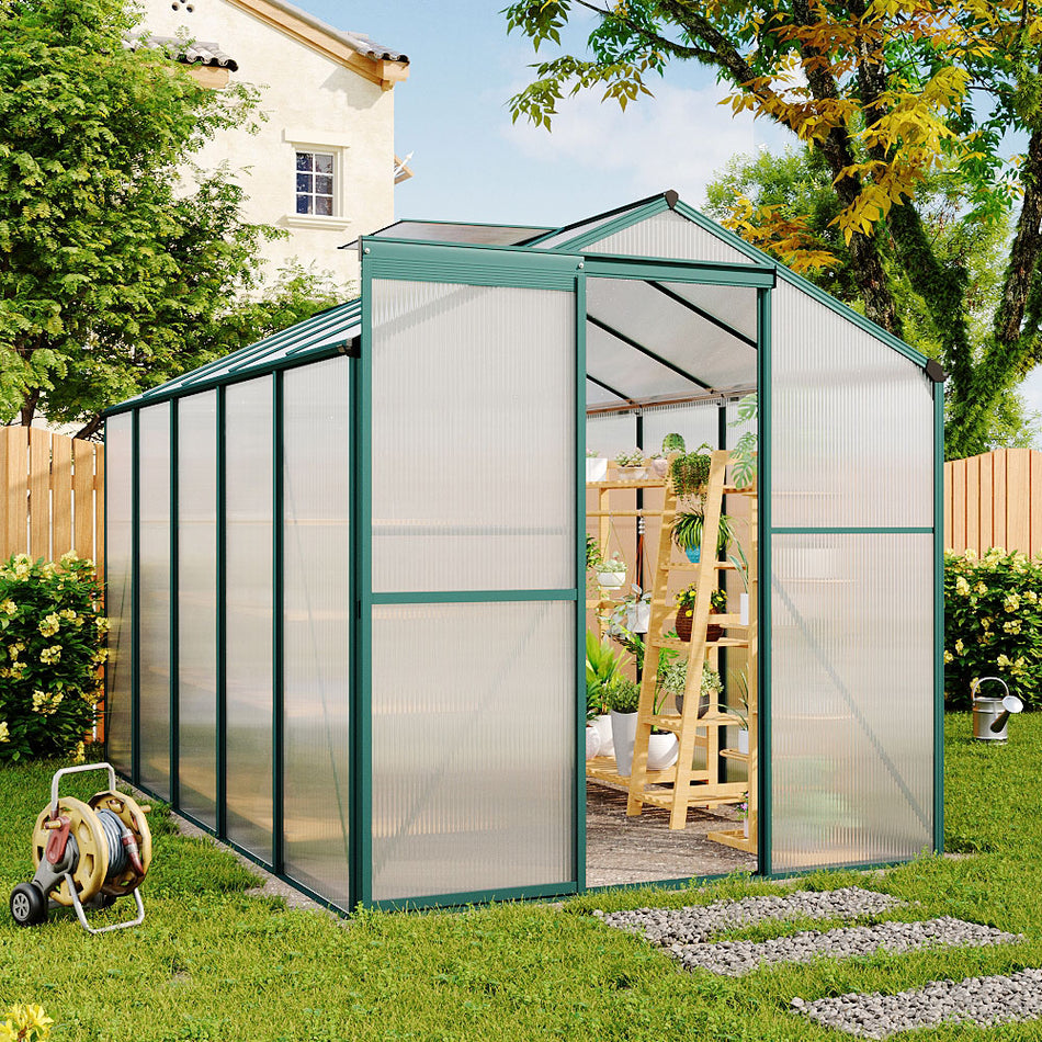 6x10ft Green Framed Garden Polycarbonate Greenhouse with Window Opening