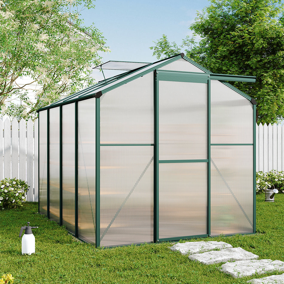 6*8ft Green Framed Aluminium Greenhouse with Window Opening