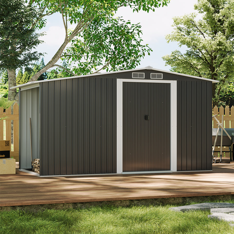 4*8ft Grey Galvanized Steel Garden Metal Storage Shed with Log Storage