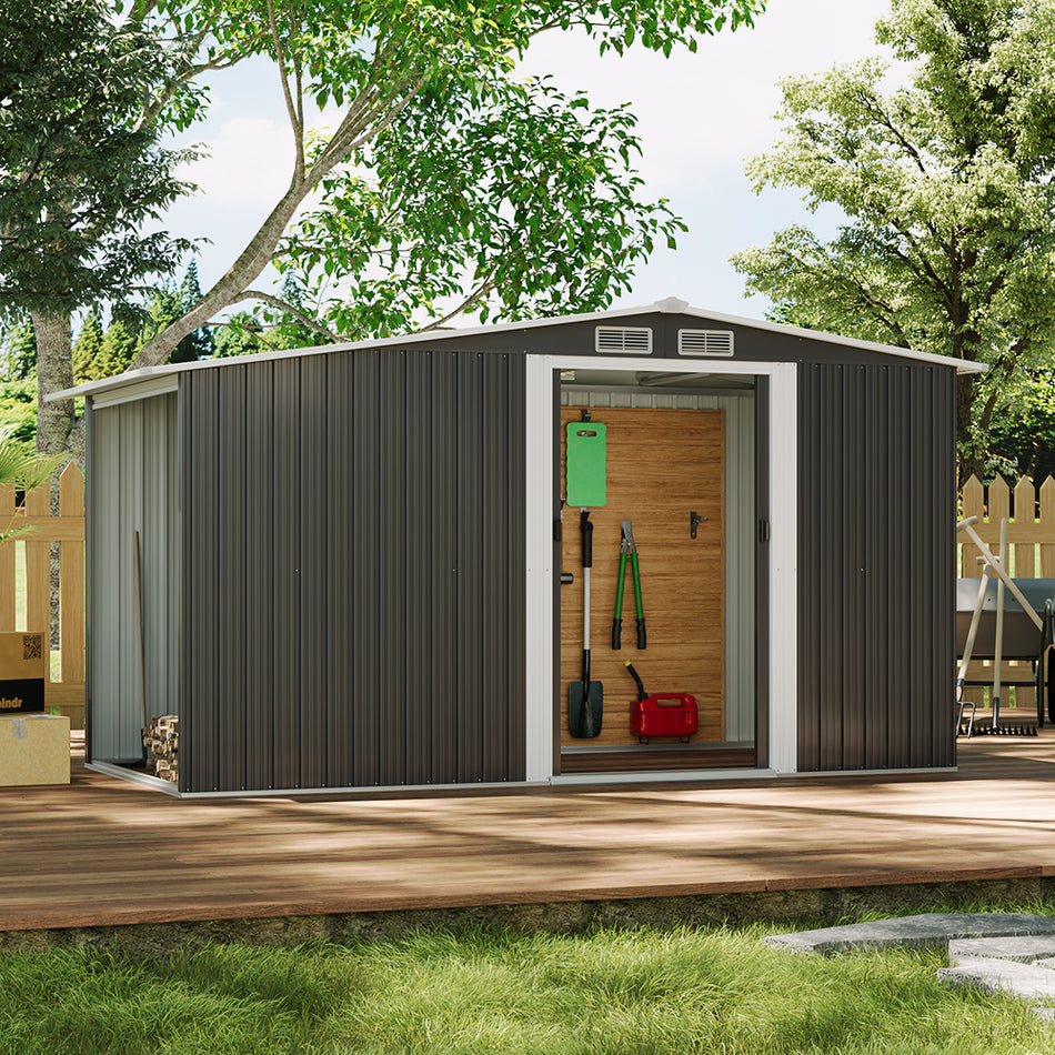 4*8ft Grey Galvanized Steel Garden Metal Storage Shed with Log Storage