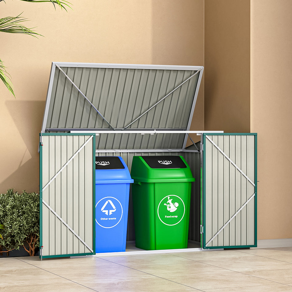 3x6ft Green Lockable Steel Garden Bin Storage Shed