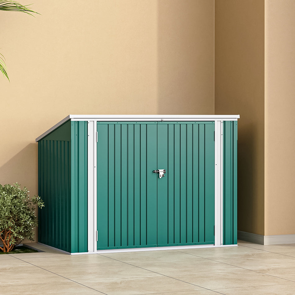 3x6ft Green Lockable Steel Garden Bin Storage Shed