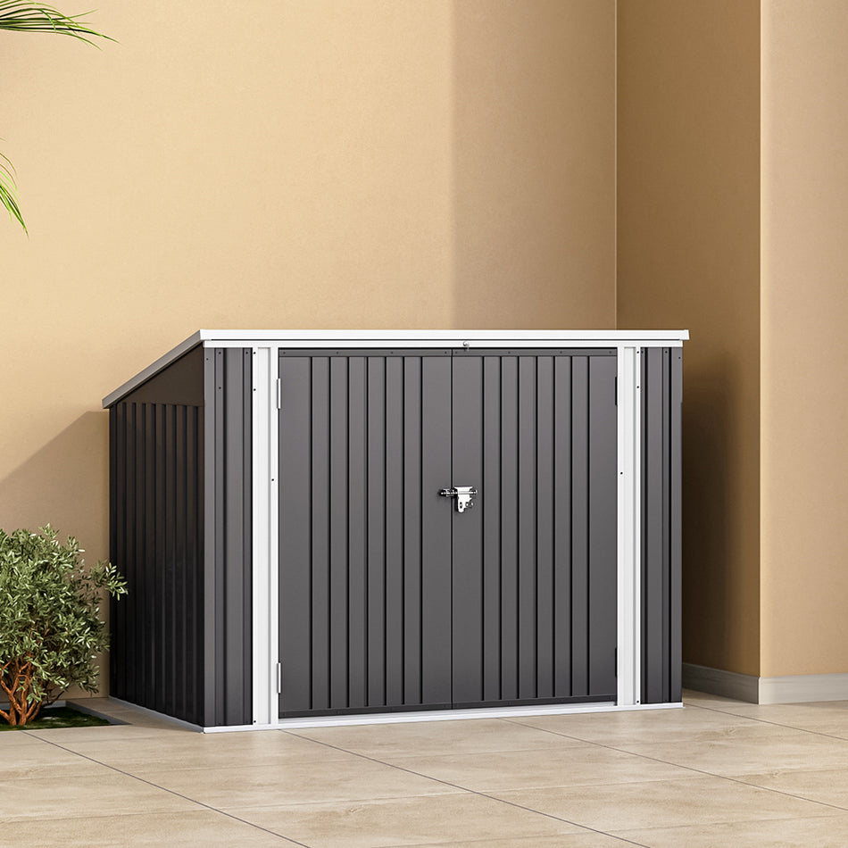 3x6ft Charcoal Black Lockable Steel Garden Bin Storage Shed