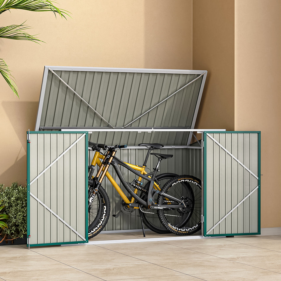 3x7ft Green Lockable Stainless Steel Bicycle Storage Shed
