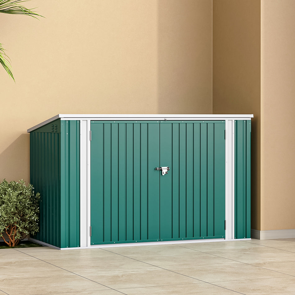 3x7ft Green Lockable Stainless Steel Bicycle Storage Shed