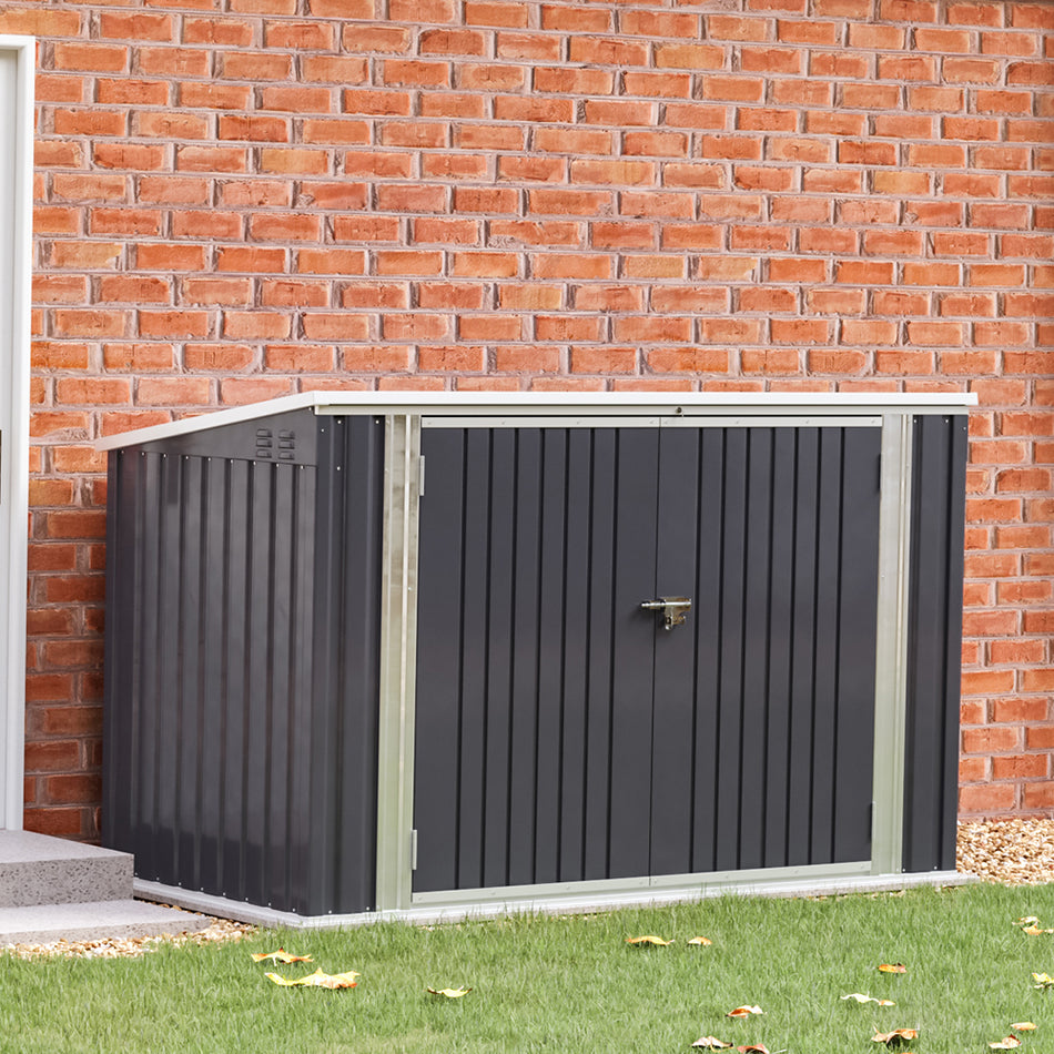 3x7ft Charcoal Black Lockable Stainless Steel Bicycle Storage Shed