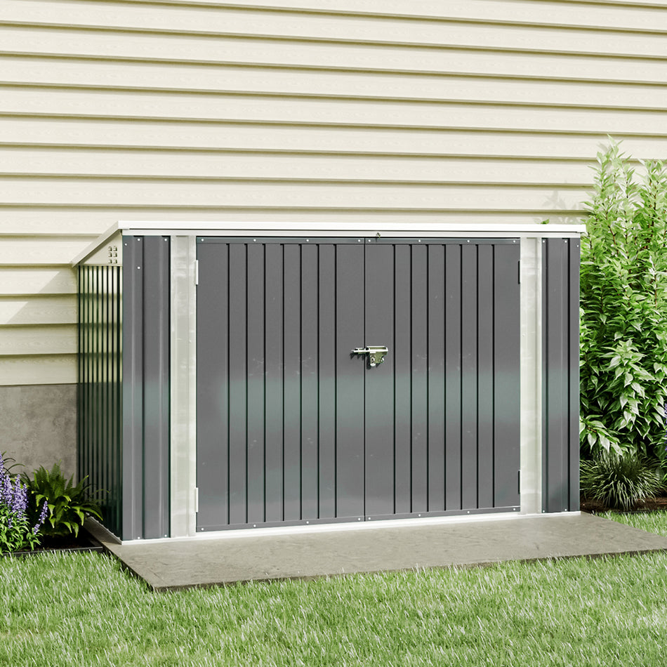 3x7ft Grey Lockable Stainless Steel Bicycle Storage Shed