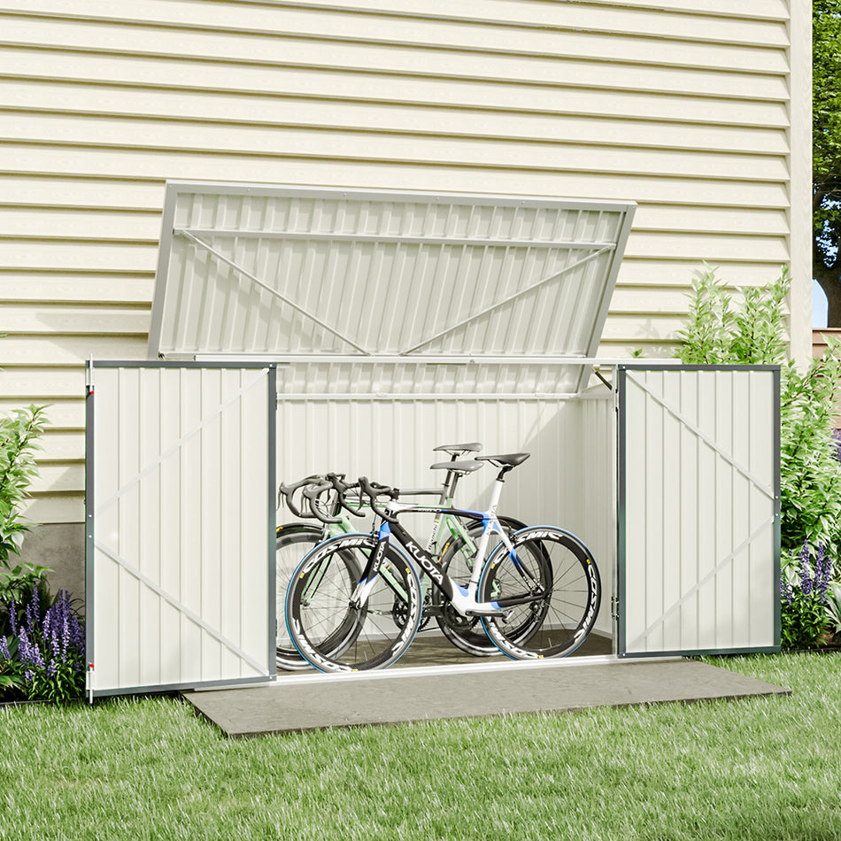 3x7ft Grey Lockable Stainless Steel Bicycle Storage Shed