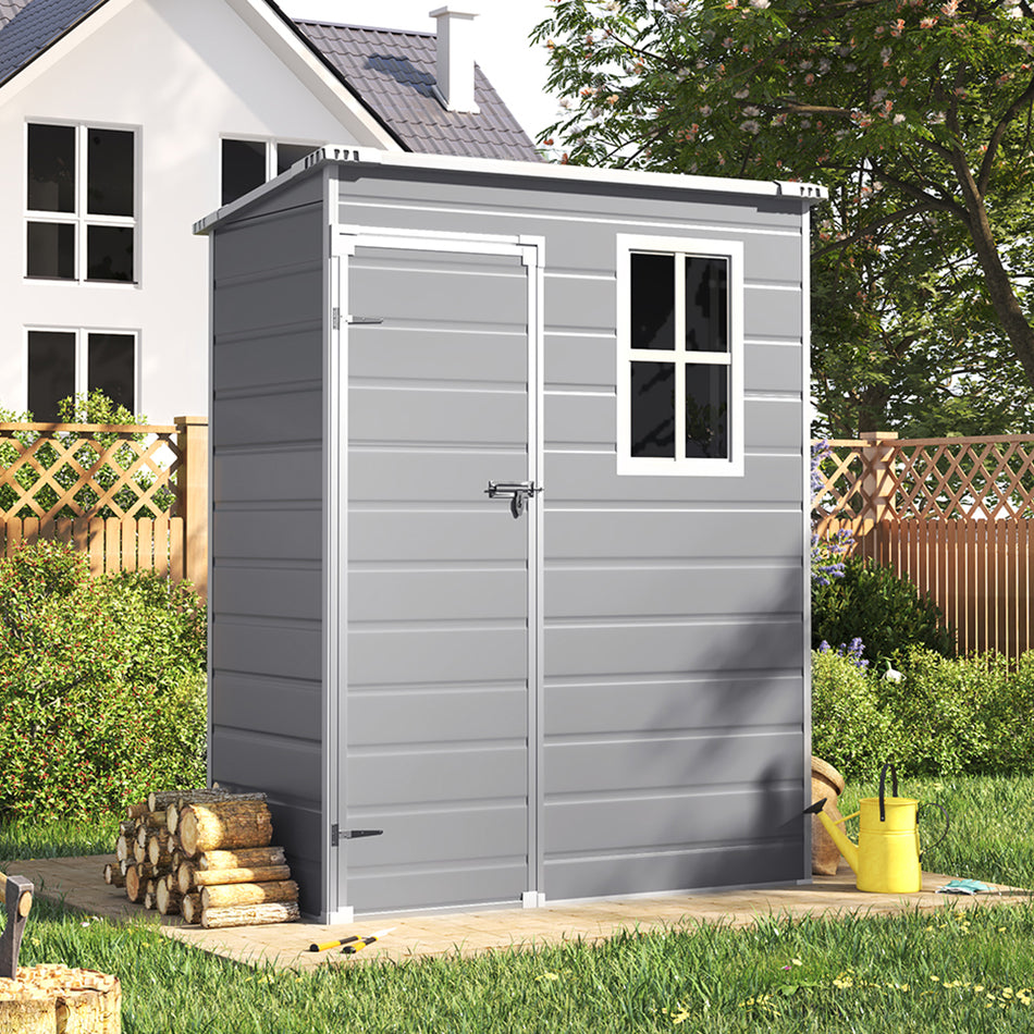 3x5ft Grey Plastic Lockable Outdoor Garden Tool Shed with Window