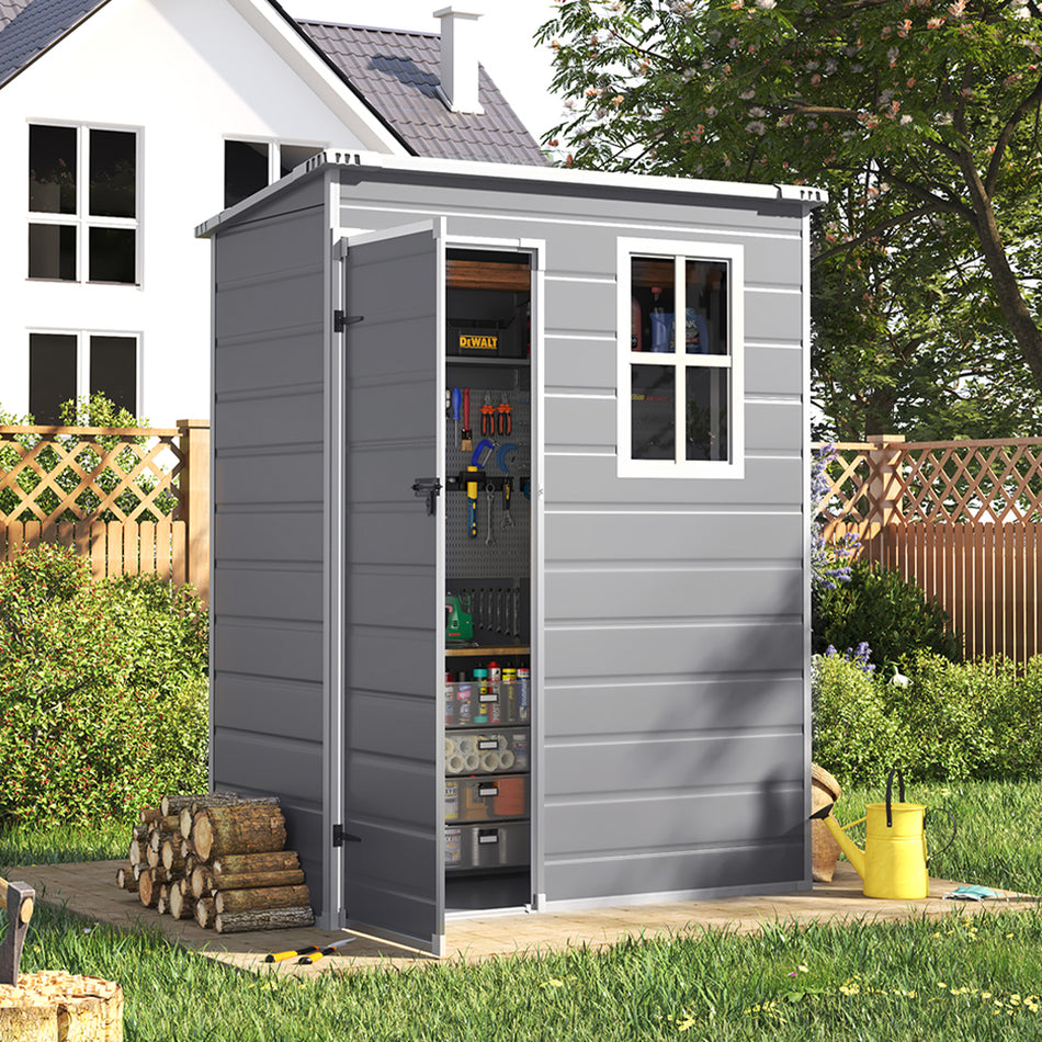 3x5ft Grey Plastic Lockable Outdoor Garden Tool Shed with Window