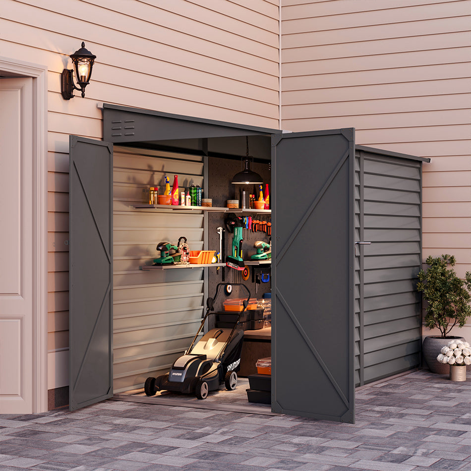 5x9ft Grey Outdoor Lockable Steel Garden Storage Shed