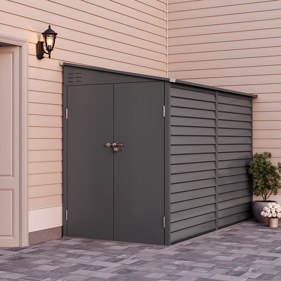 5x9ft Grey Outdoor Lockable Steel Garden Storage Shed