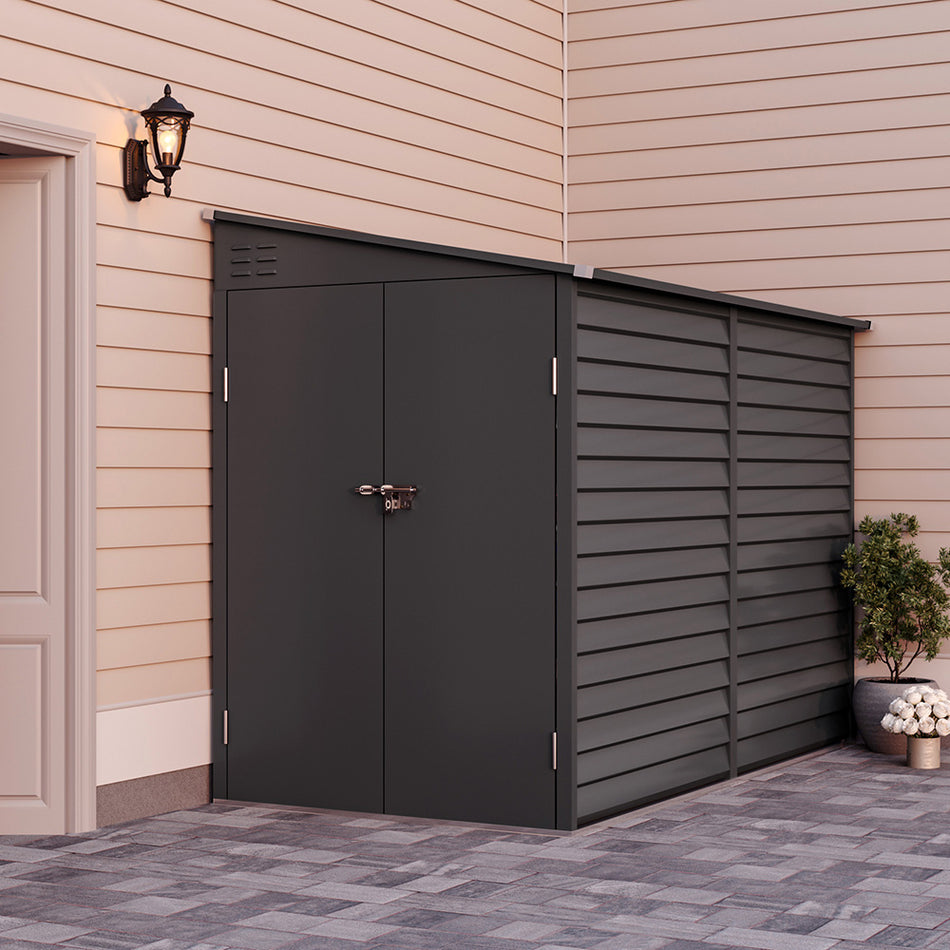 5*9ft Black Outdoor Lockable Steel Garden Storage Shed