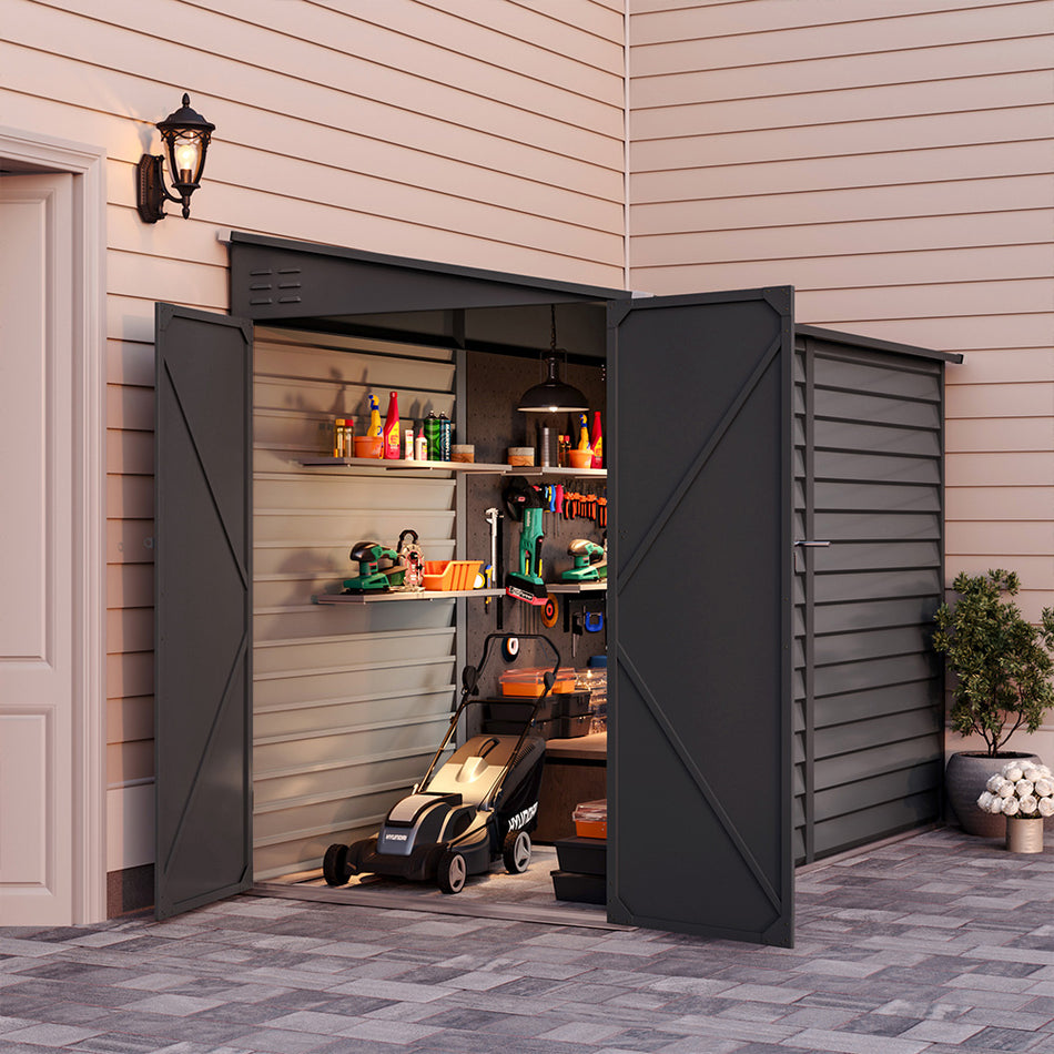 5*9ft Black Outdoor Lockable Steel Garden Storage Shed
