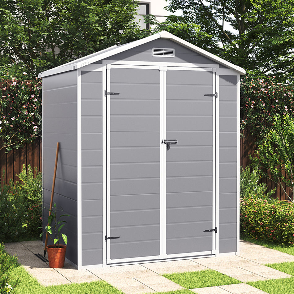 4x6ft Grey Garden Plastic Outdoor Storage Shed with Lockable Door