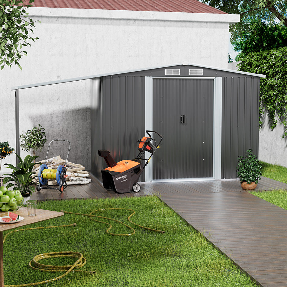 4x8ft Dark Grey Garden Metal Storage Shed with Lean-to