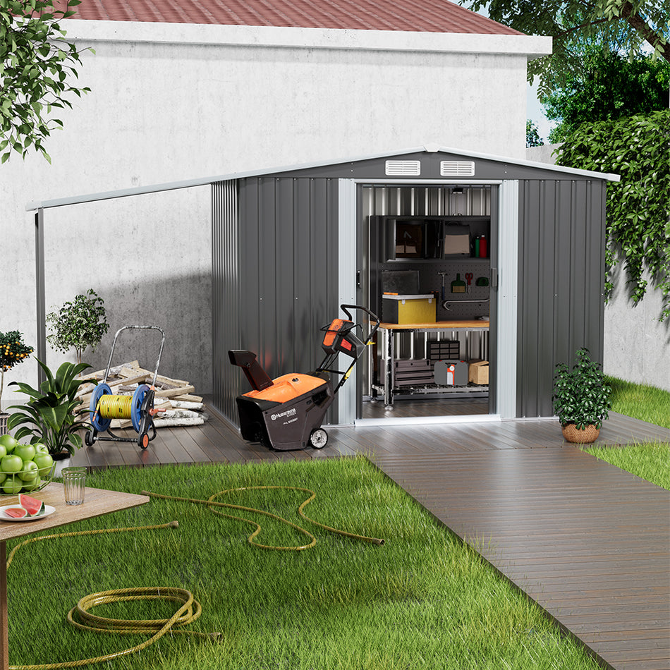 4x8ft Dark Grey Garden Metal Storage Shed with Lean-to