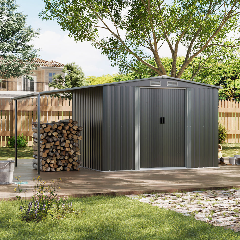 6x8ft Dark Grey Garden Metal Storage Shed with Lean-to