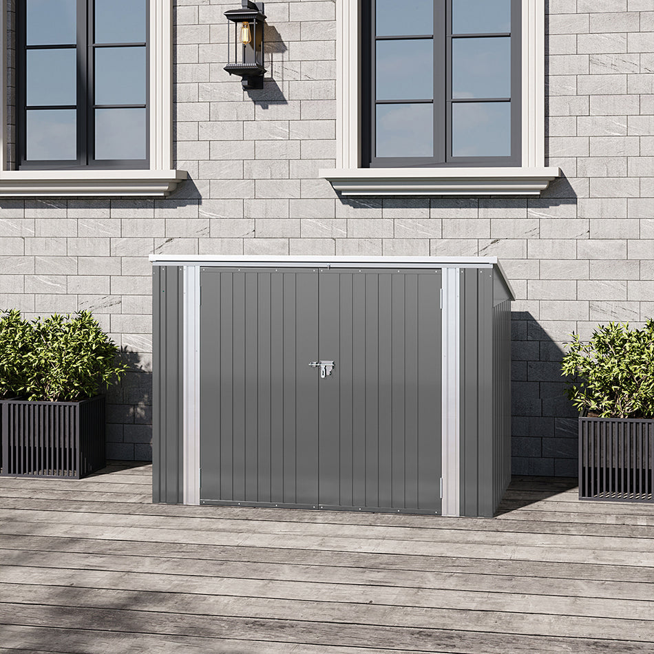 3x6ft Grey Lockable Steel Trash Can Recycle Bin Enclosure Storage Shed