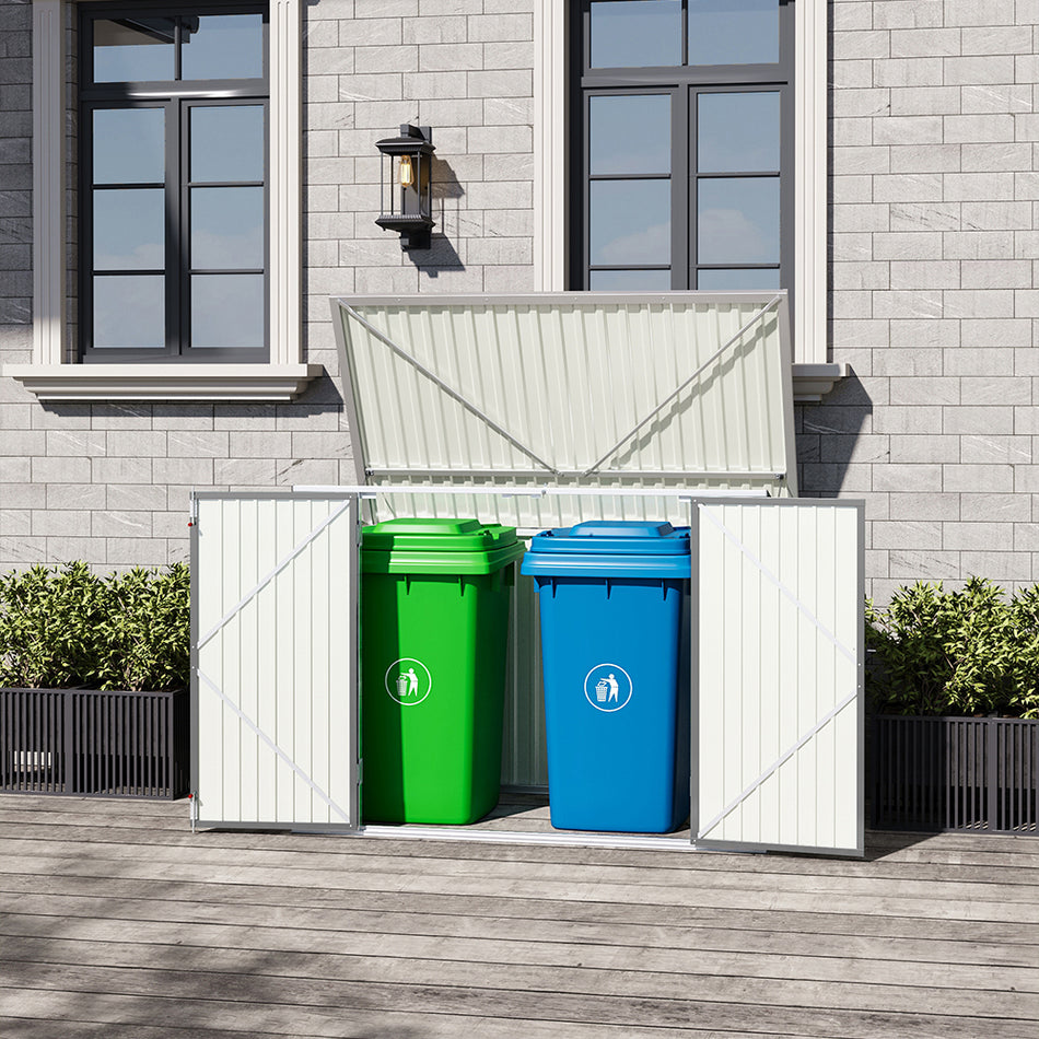 3x6ft Grey Lockable Steel Trash Can Recycle Bin Enclosure Storage Shed