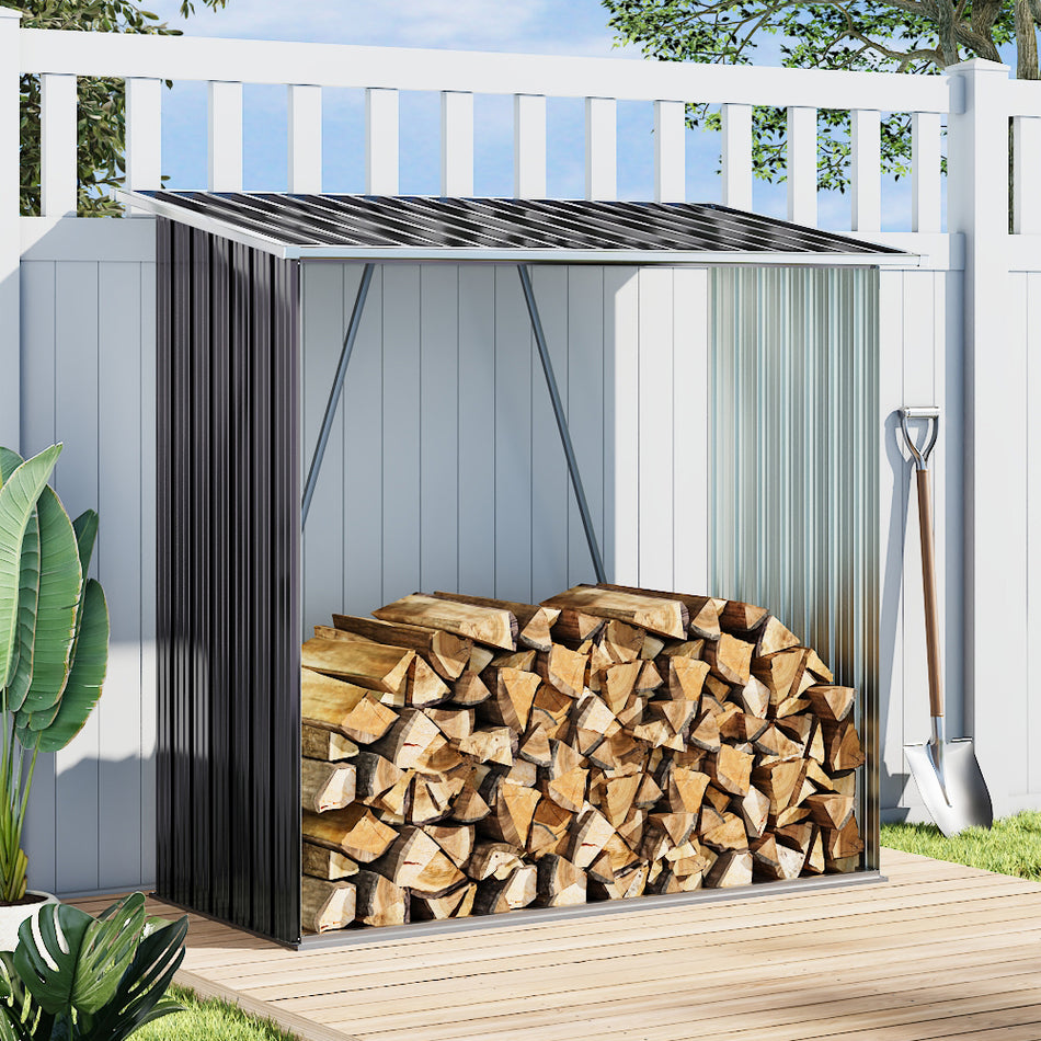 Grey Garden Outdoor Metal Firewood Log Storage Shed
