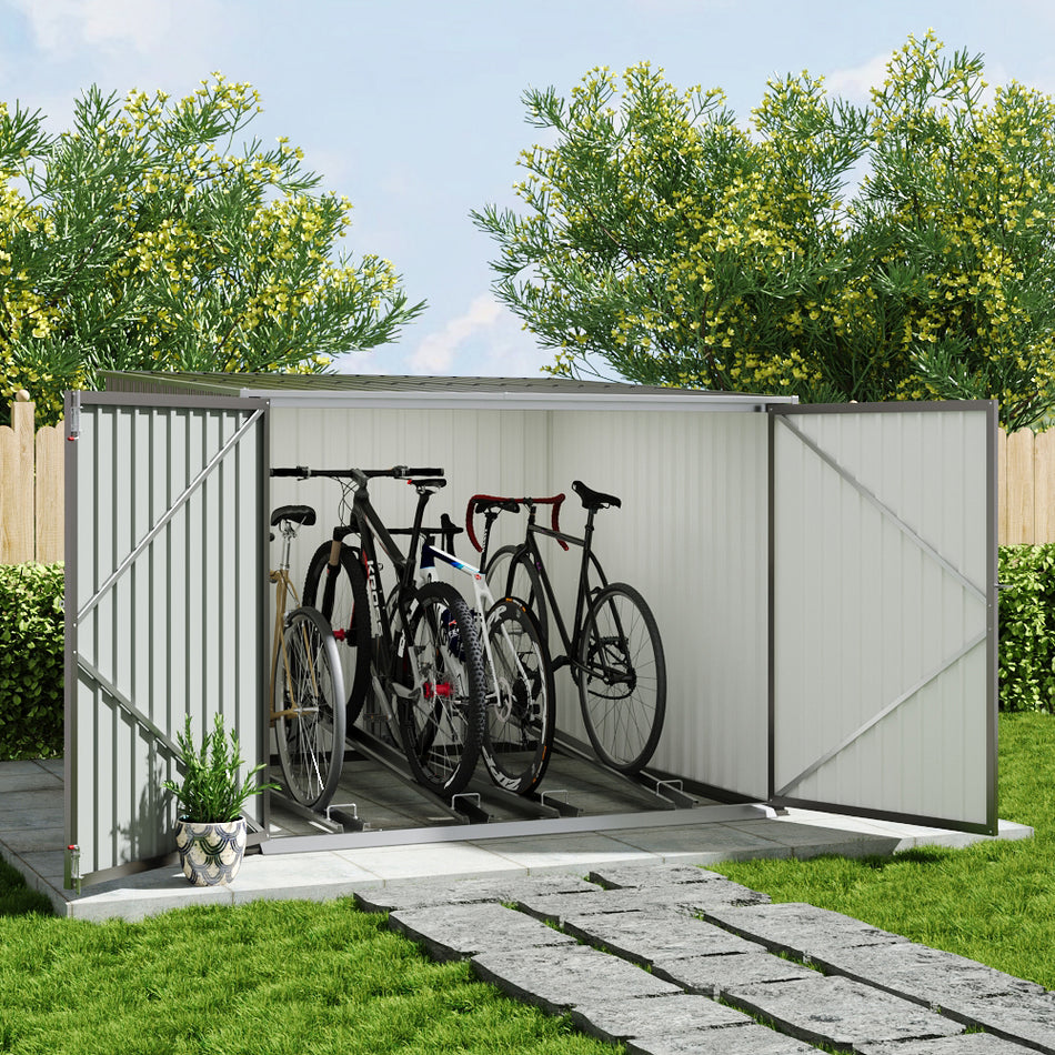 6x7ft Grey Steel Garden Lockable Bike Shed Bicycle Storage Shed
