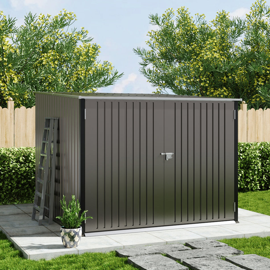 6x7ft Grey Steel Garden Lockable Bike Shed Bicycle Storage Shed