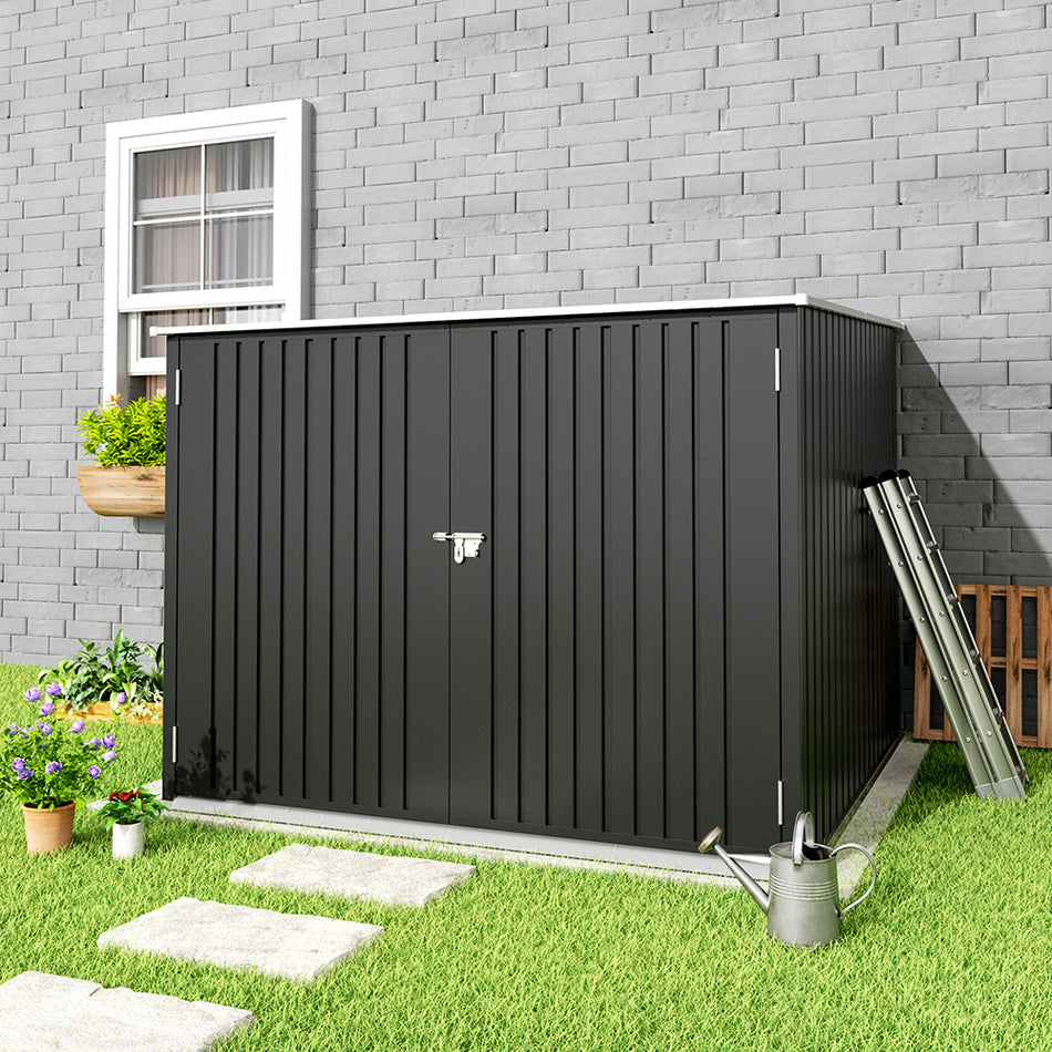 6x7ft Black Garden Galvanized Steel Bicycle Storage Shed