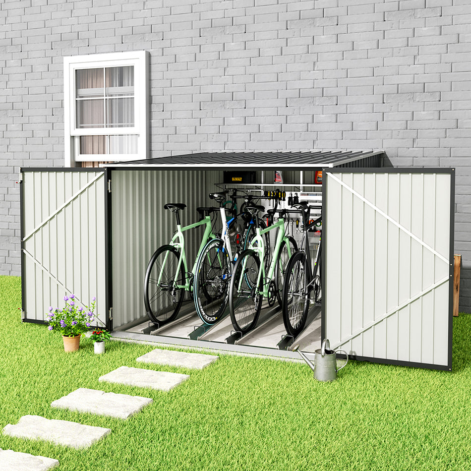 6x7ft Black Garden Galvanized Steel Bicycle Storage Shed