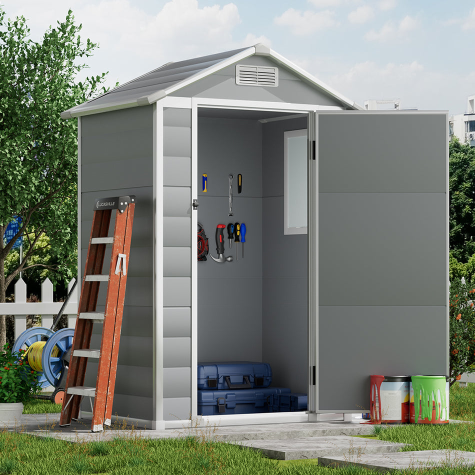 3x4ft Grey Garden Plastic Storage Shed with Lockable Hinged Door