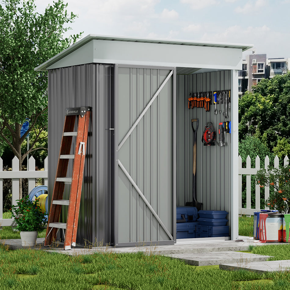 3x5ft Grey Outdoor Metal Storage Shed with Lockable Door