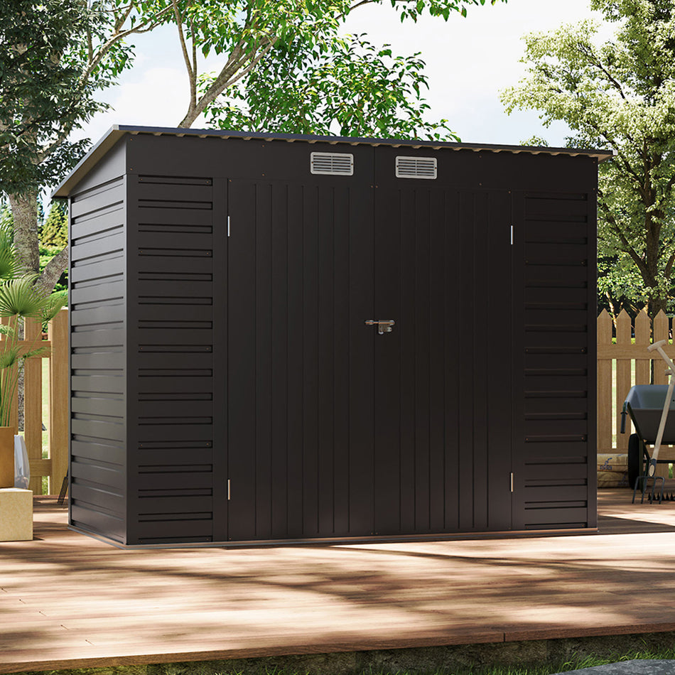 4x8ft Black Outdoor Galvanized Steel Storage Shed with Dual Doors