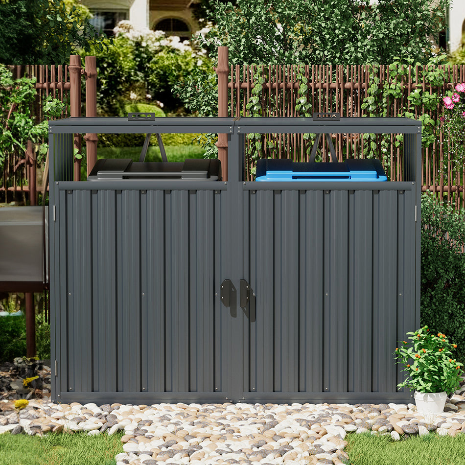 3x5ft Dark Grey Outdoor Metal Garbage Can Garden Storage Shed