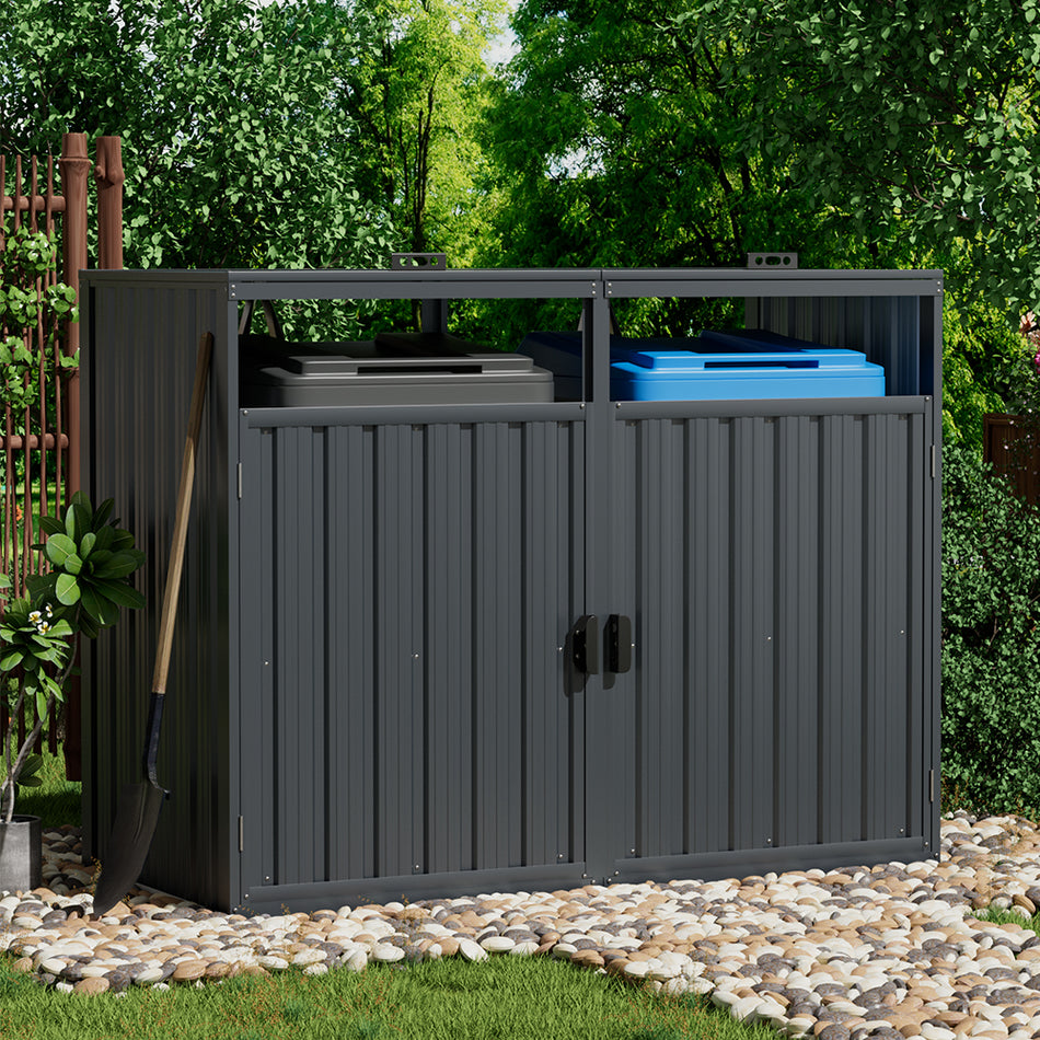 3x5ft Dark Grey Outdoor Metal Garbage Can Garden Storage Shed